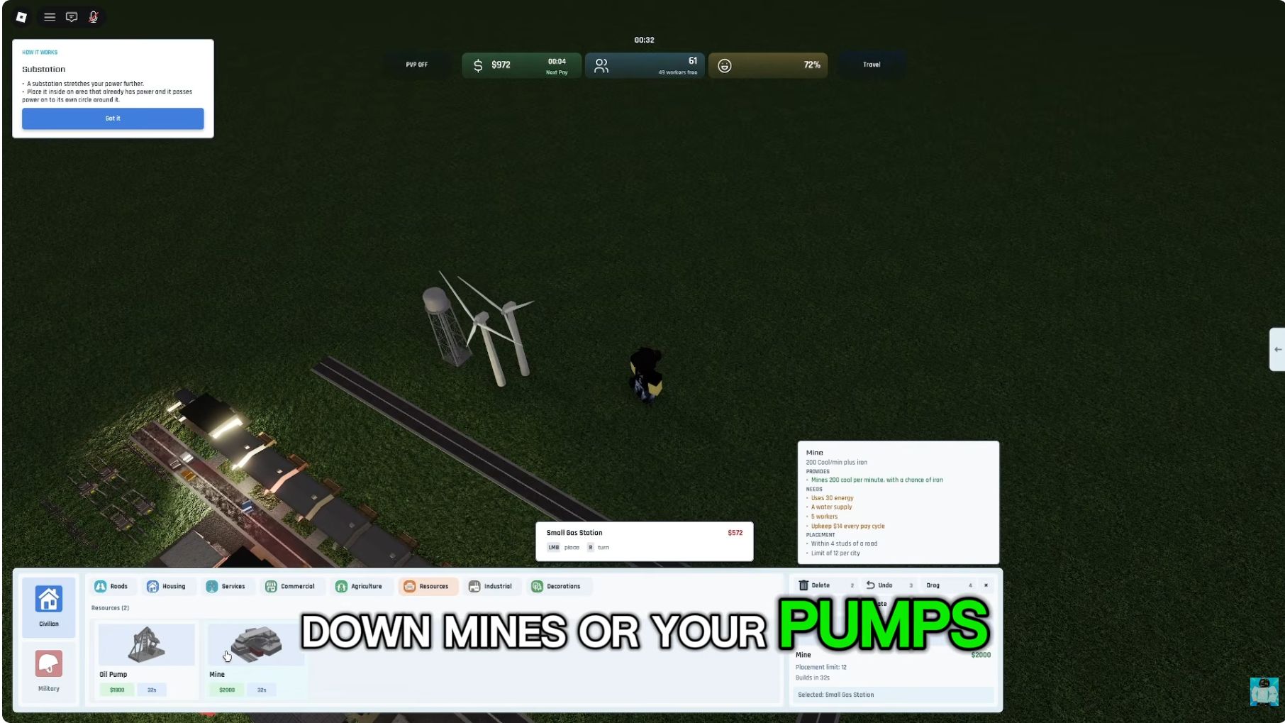 Mine lists 200 coal per minute with a chance of iron; iron probability and quantity are not disclosed.